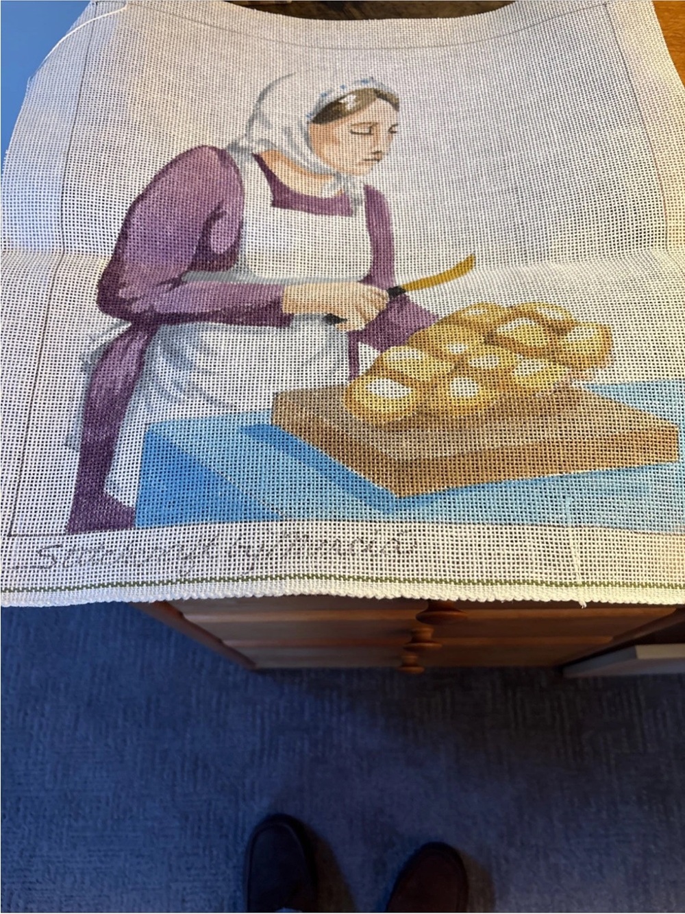 Source Unknown Frontiers Woman Purple-Clad Baker Needlepoint Panel